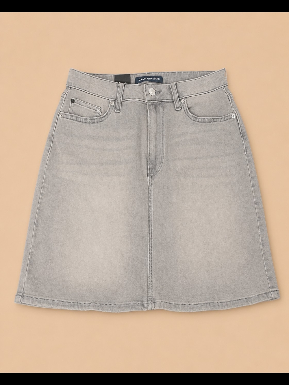 Calvin Klein Jeans Gray Denim Skirt Size 8 High Rise Stretch Mini Y2K